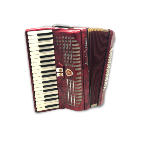 Illustration : Accordéon Paolo Soprani touche piano rouge 2 voix 80 basses