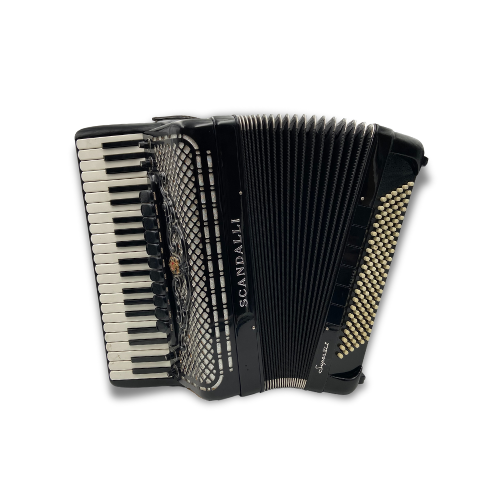 Illustration : Accordéon Scandalli noir touche piano Super VI 120 basses 4 voix