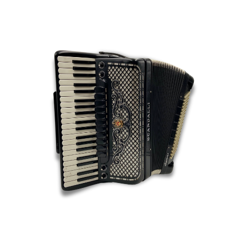 Illustration : Accordéon Scandalli noir touche piano Super VI 120 basses 4 voix