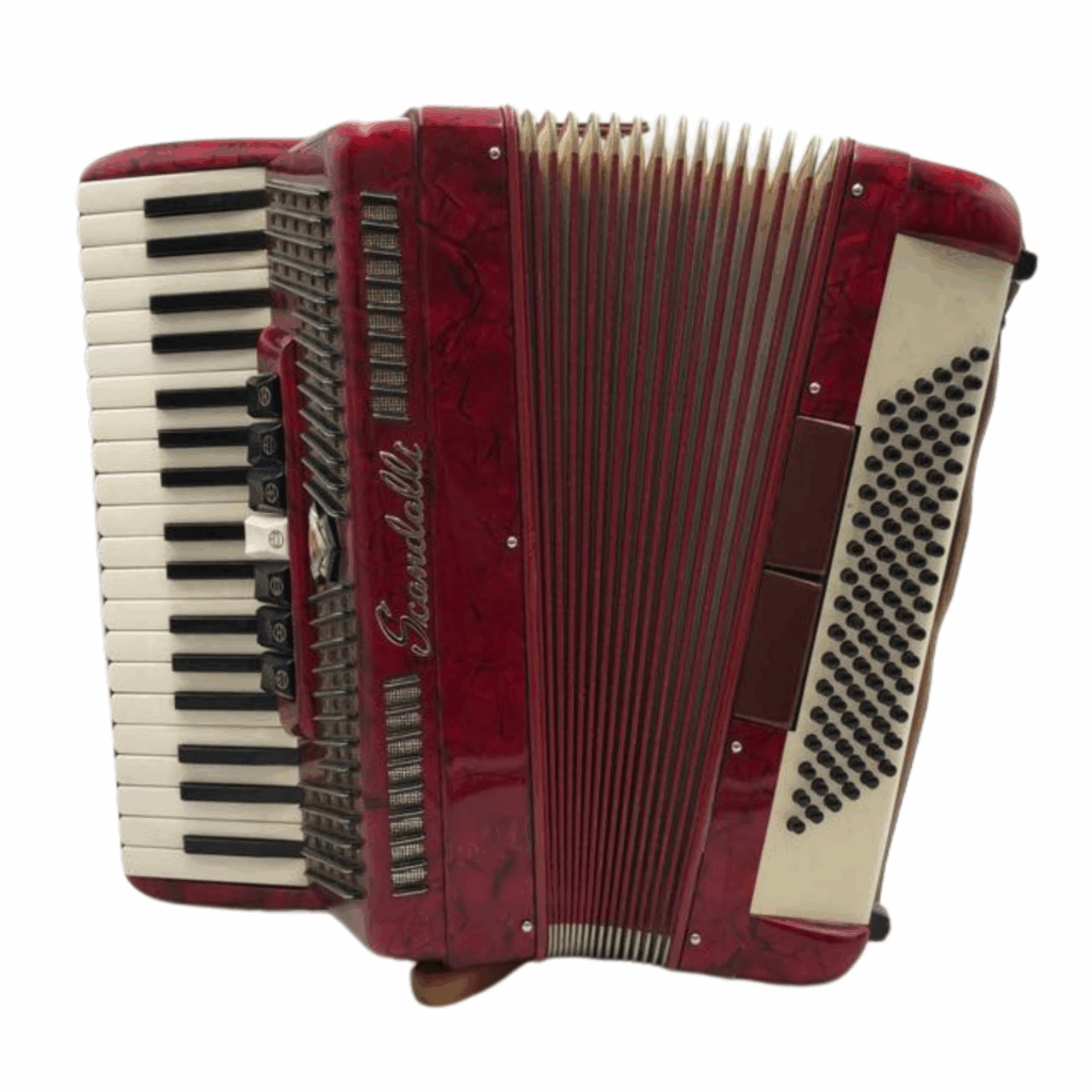 Illustration : Accordéon Scandalli rouge marbré 96 basses touche piano