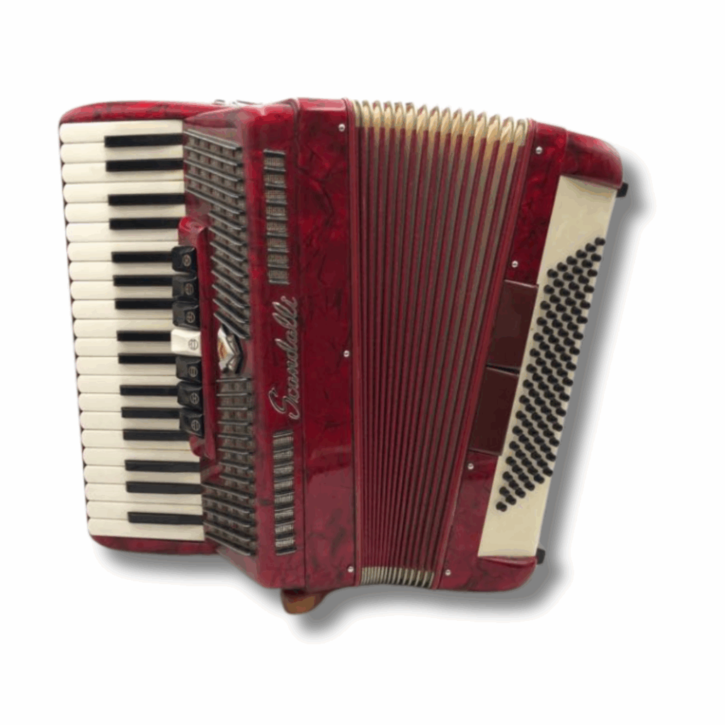 Illustration : Accordéon Scandalli rouge marbré 96 basses touche piano