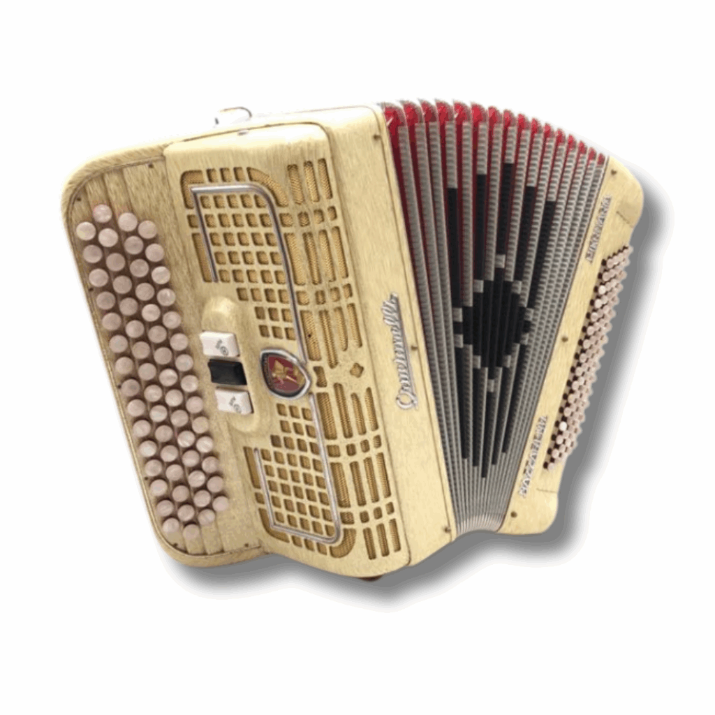 Illustration : Accordéon Crucianelli 2 voix 80 basses blanc paillette