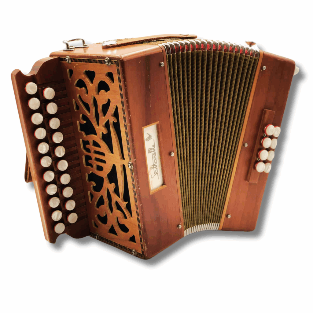 Illustration : Accordéon Diatonique Saltarelle Bouëbe 2 rangs 8 basses SOL/DO